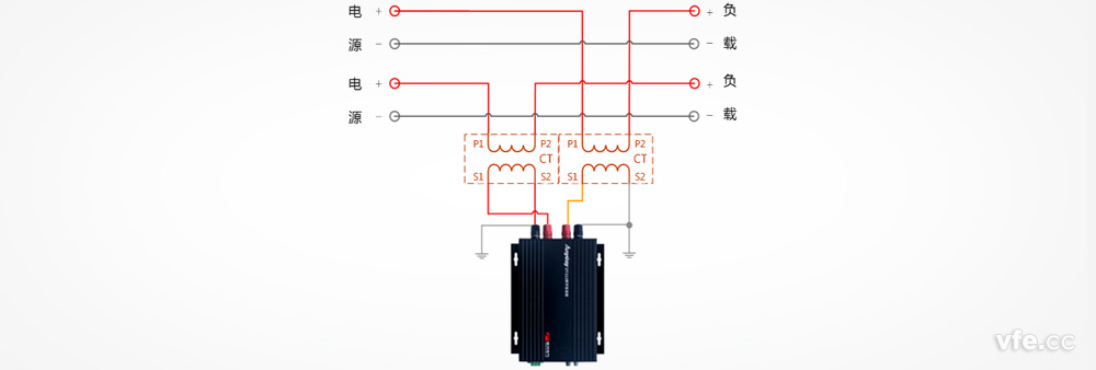 DT122數(shù)字變送器于兩個(gè)單相電流互感器接線(xiàn)圖